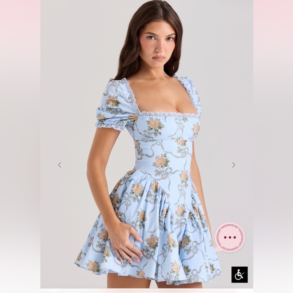 House of CB Blue Ruched Puff Sleeve Mini Dress - Picture 5 of 6